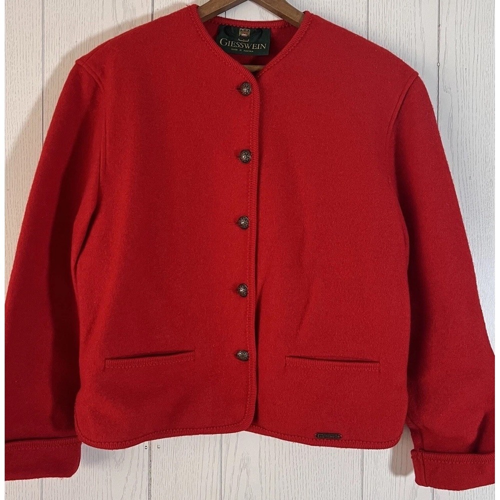 Vintage Giesswein Jacket Wool Edelweiss‎ Women's Red Cardigan L Austria RARE